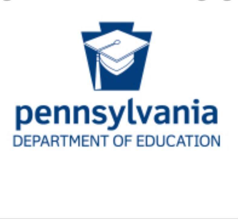 A blue and white logo for the pennsylvania department of education.